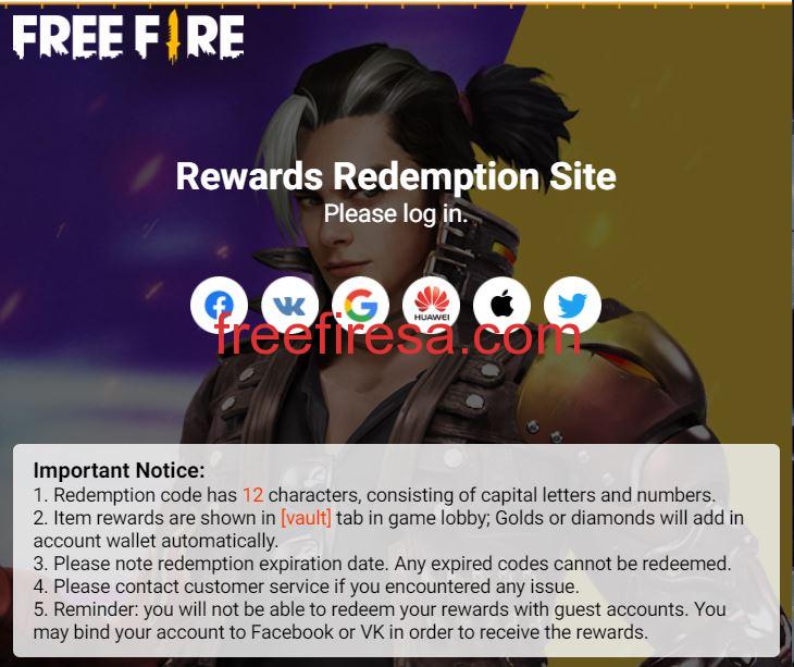 free fire titan scar redeem code 2